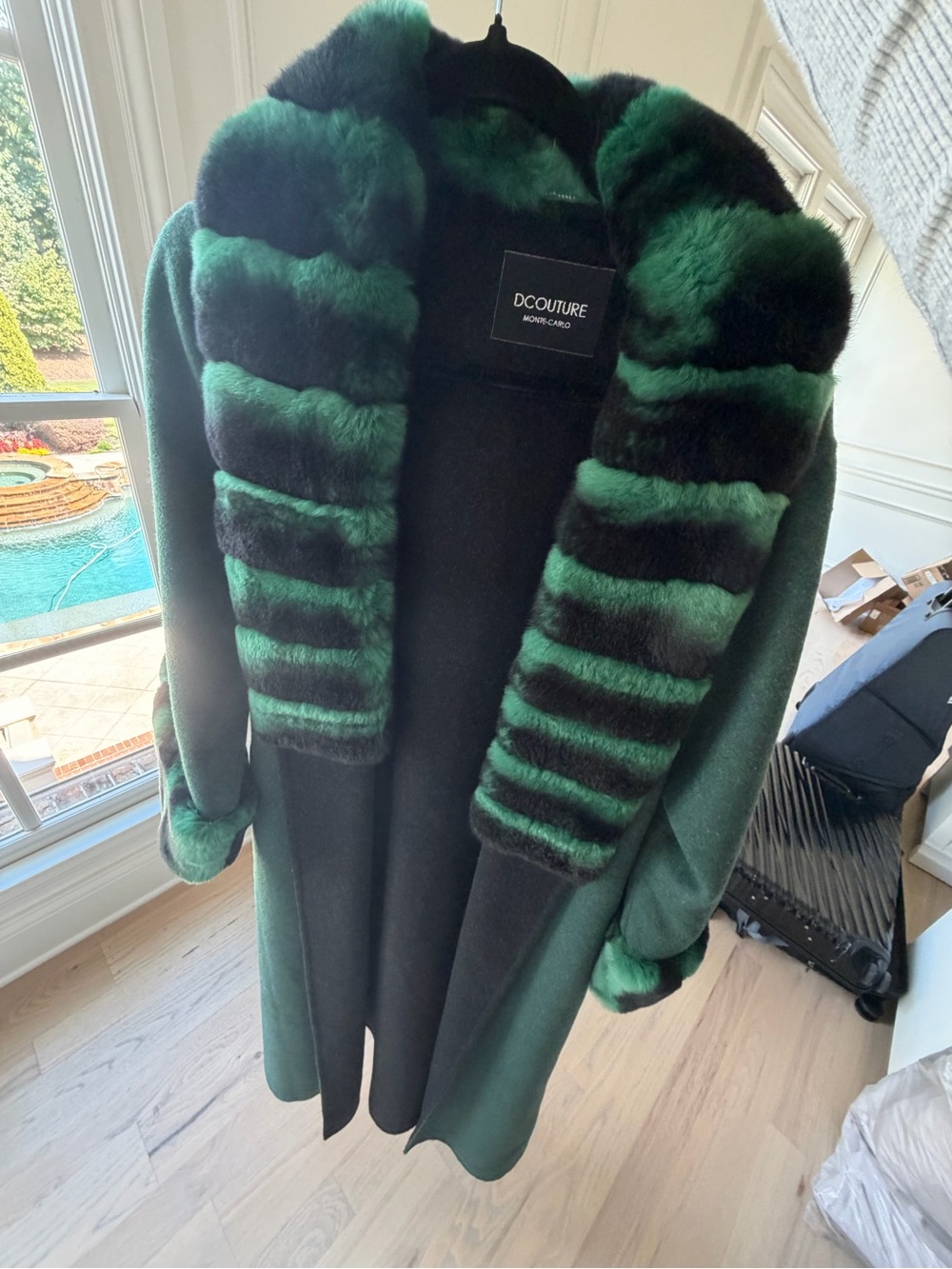 DCouture Green & Black Faux Fur-Trim Trench Coat - from Dubai
